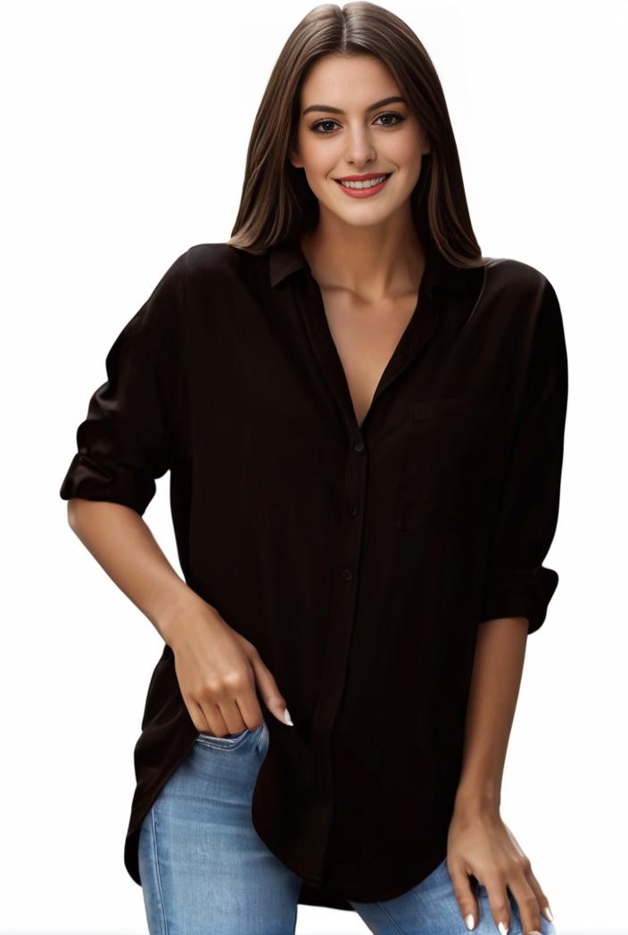 plus size formal shirt women s plus plain long sleeve turn down collar button up workwear shirt 143202