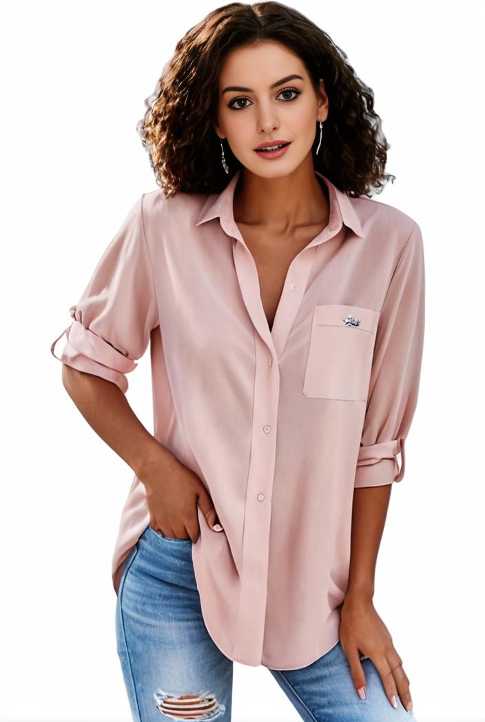 plus size formal shirt women s plus plain long sleeve turn down collar button up workwear shirt 143208