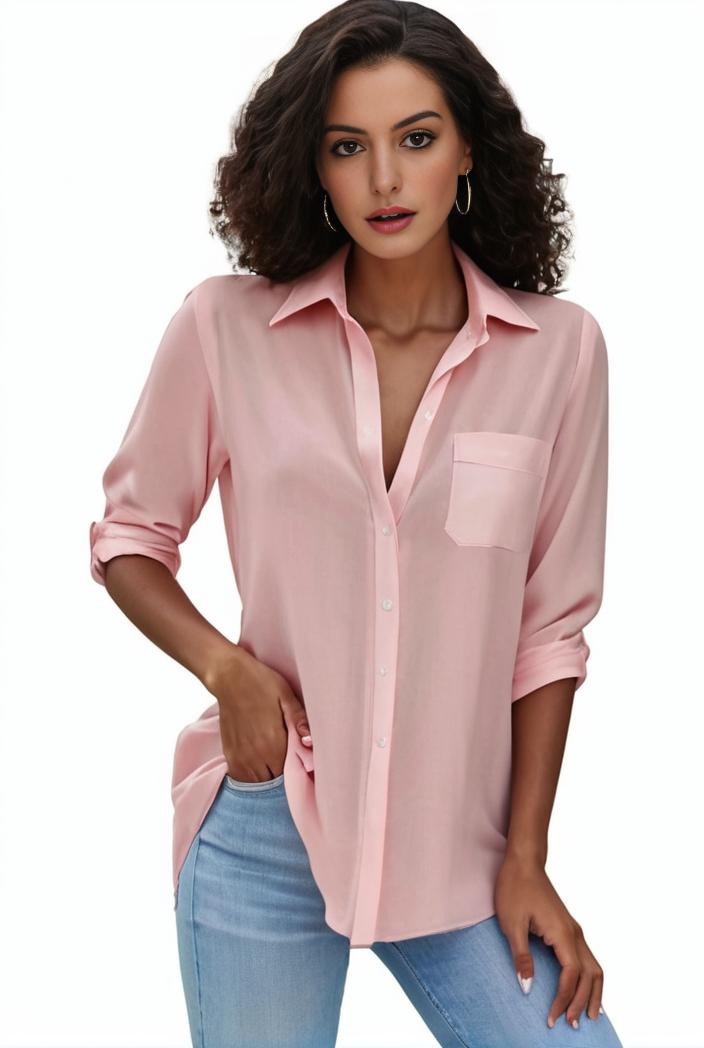 plus size formal shirt women s plus plain long sleeve turn down collar button up workwear shirt 143209
