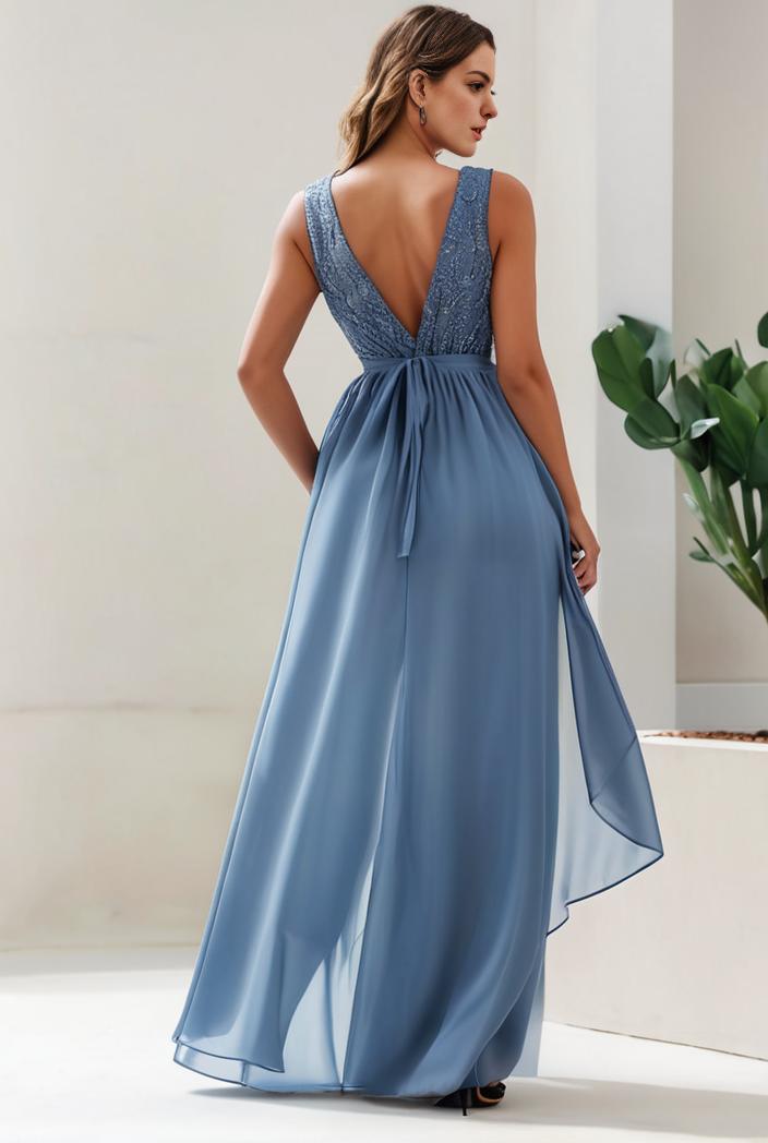 plus size sequin high low deep v neck tulle evening dresses 144509