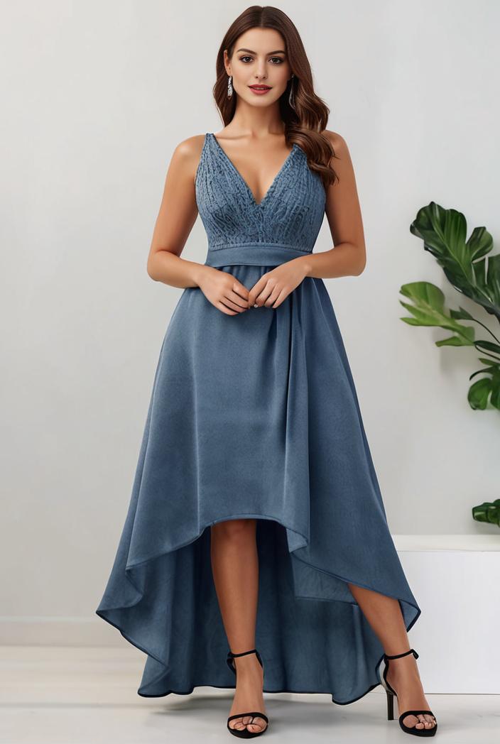plus size sequin high low deep v neck tulle evening dresses 144526