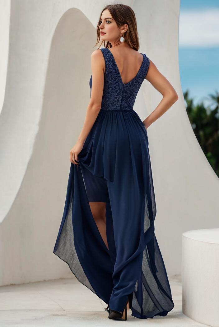 plus size sequin high low deep v neck tulle evening dresses 144538