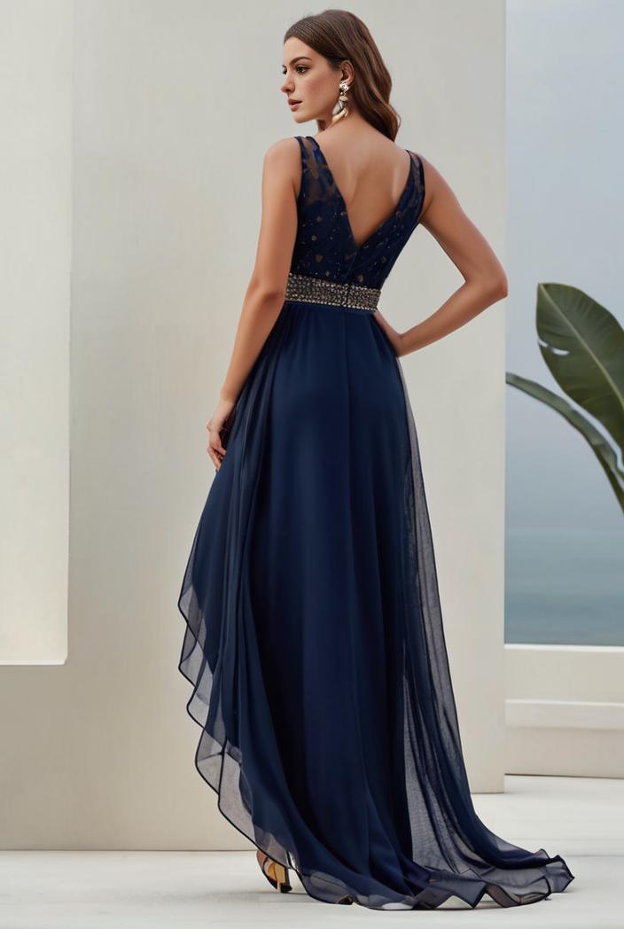 plus size sequin high low deep v neck tulle evening dresses 144539
