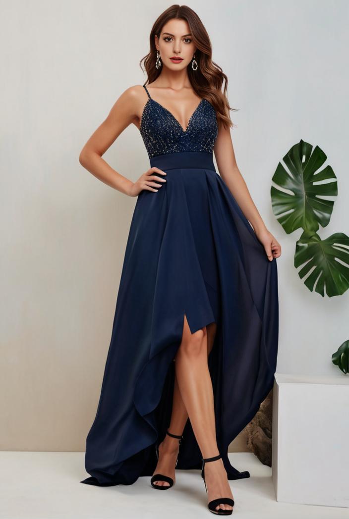 plus size sequin high low deep v neck tulle evening dresses 144542