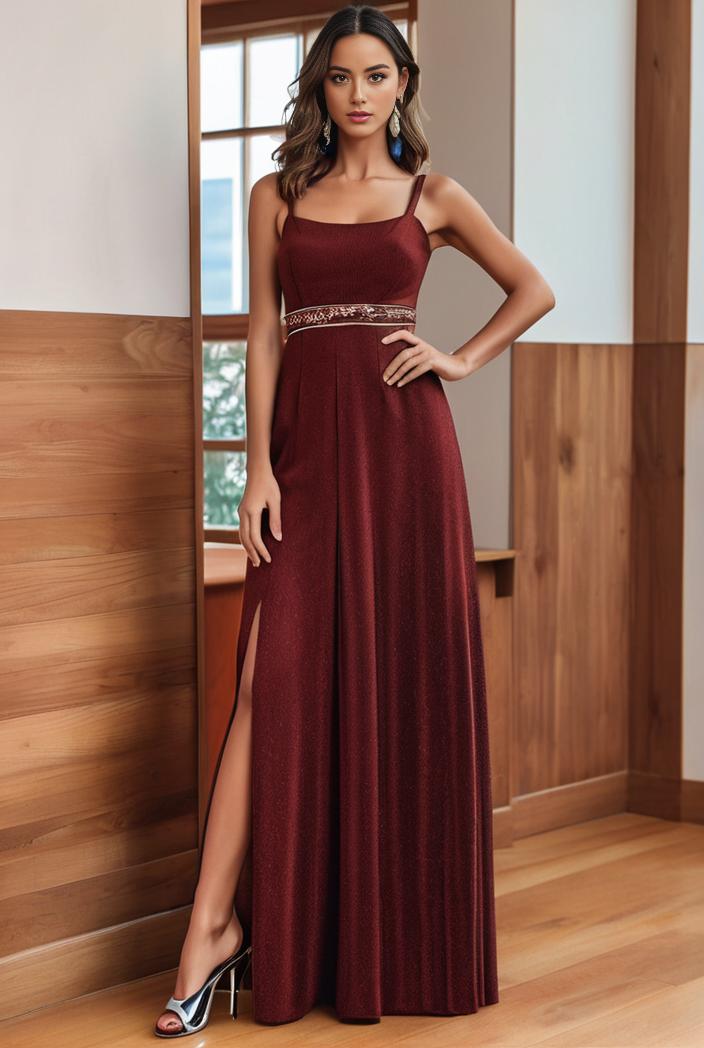 spaghetti strap 2 in 1 sheer evening dress 107380
