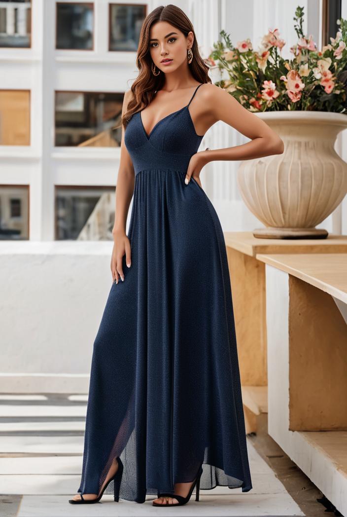 spaghetti strap 2 in 1 sheer evening dress 107394