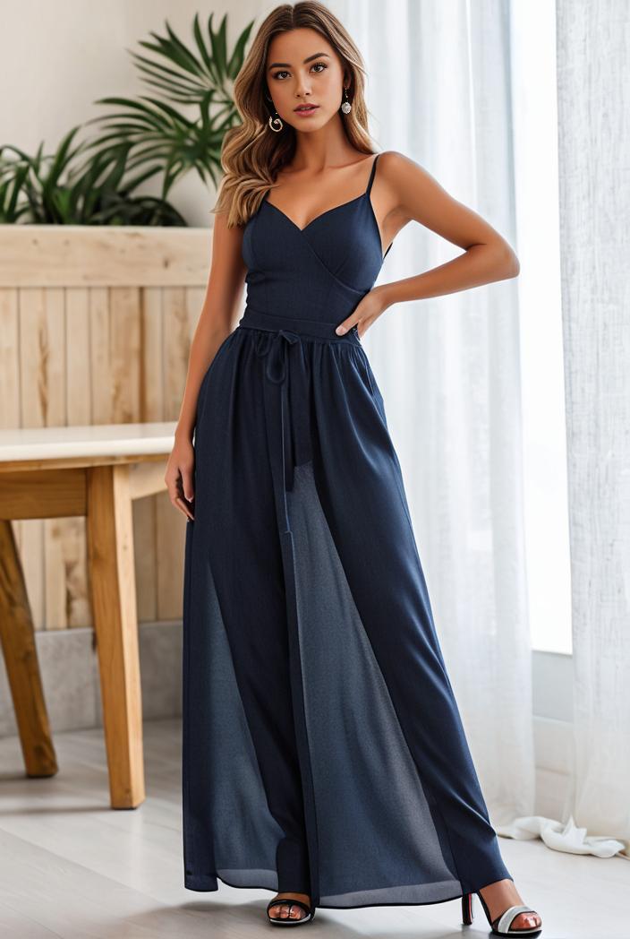 spaghetti strap 2 in 1 sheer evening dress 107446