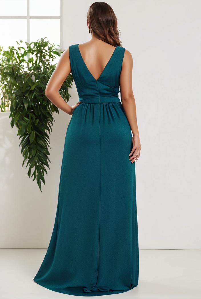 plus size shiny v neck side slit formal evening dress 145016