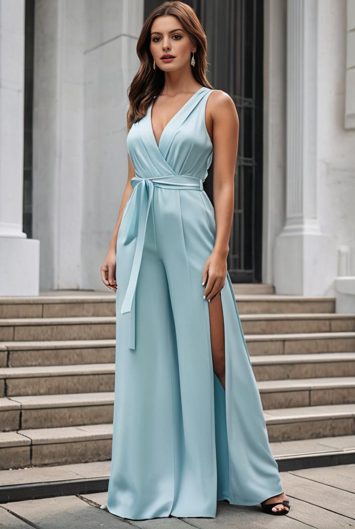 plus size shiny v neck side slit formal evening dress 145018