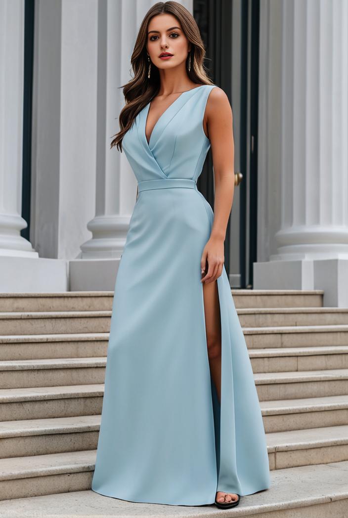 plus size shiny v neck side slit formal evening dress 145020