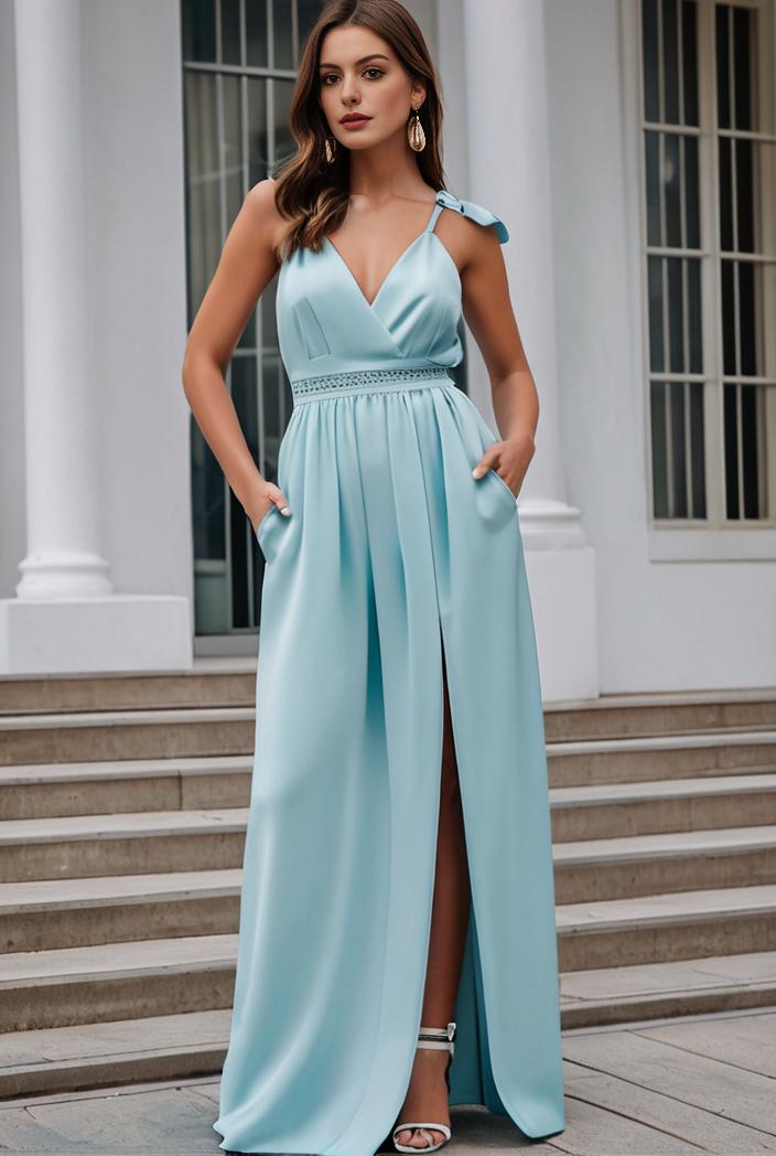 plus size shiny v neck side slit formal evening dress 145025