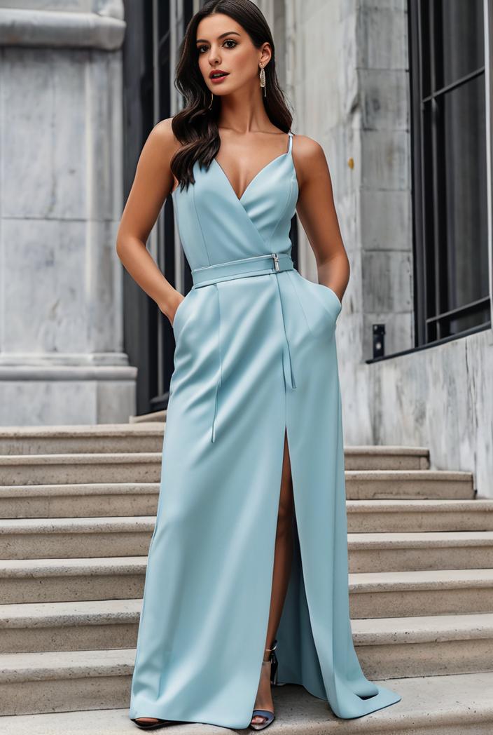 plus size shiny v neck side slit formal evening dress 145028