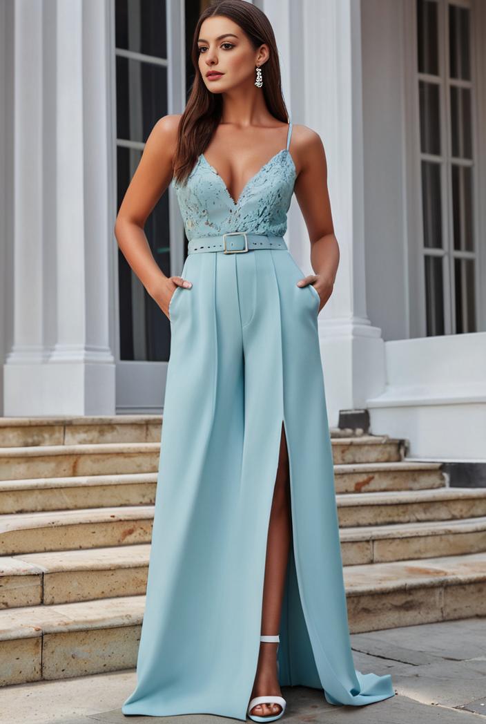 plus size shiny v neck side slit formal evening dress 145029
