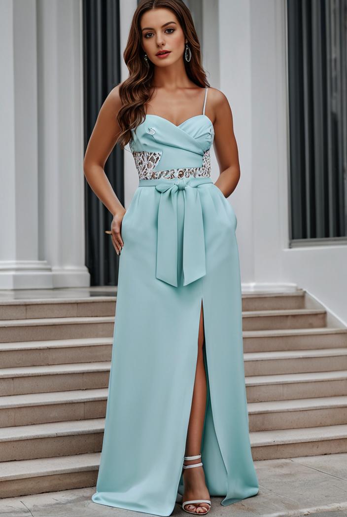 plus size shiny v neck side slit formal evening dress 145031