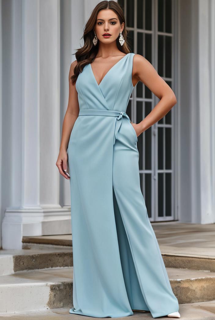 plus size shiny v neck side slit formal evening dress 145035