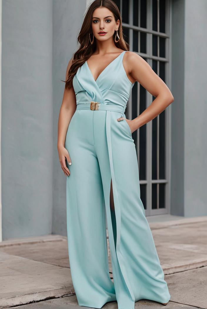 plus size shiny v neck side slit formal evening dress 145039