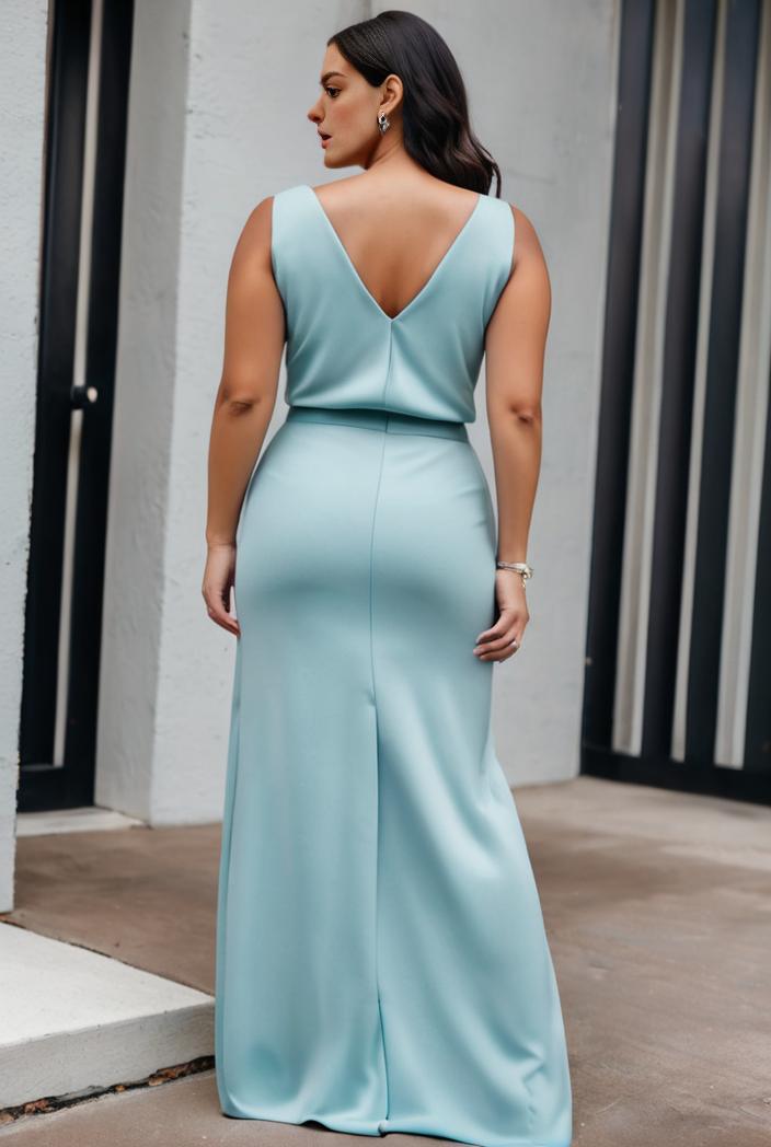 plus size shiny v neck side slit formal evening dress 145043