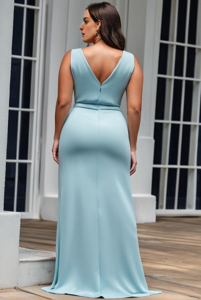 plus size shiny v neck side slit formal evening dress 145044