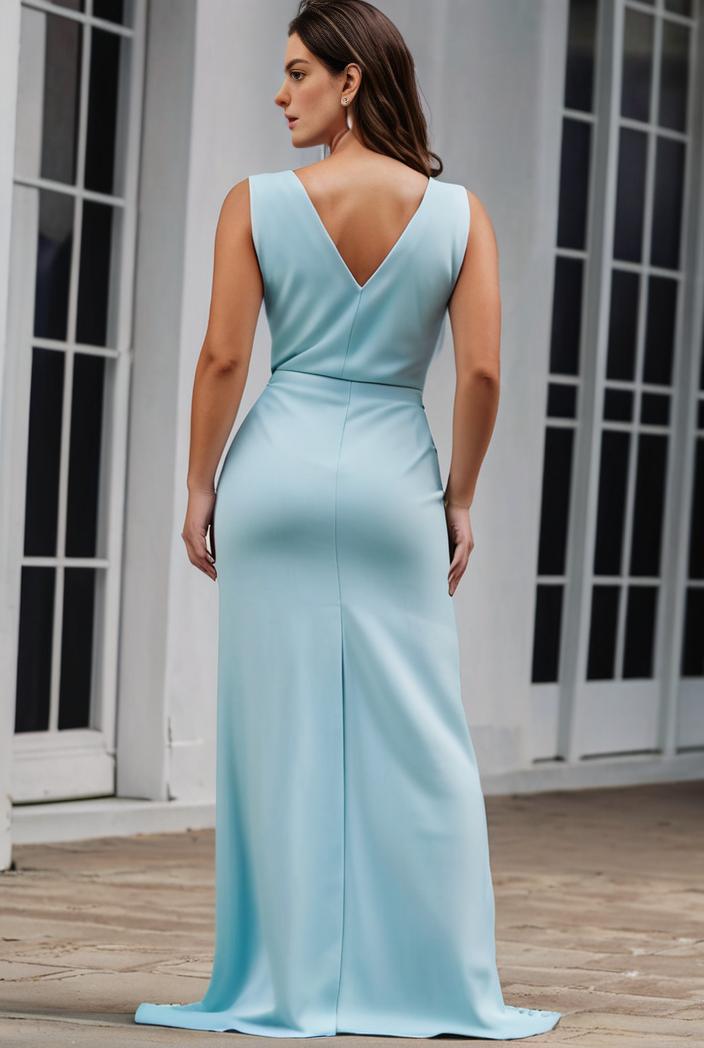 plus size shiny v neck side slit formal evening dress 145046