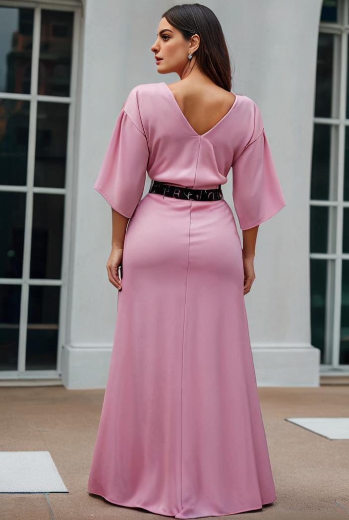 plus size shiny v neck side slit formal evening dress 145059