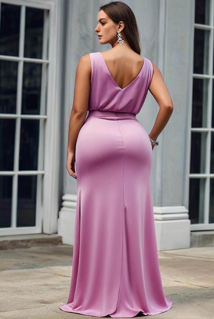 plus size shiny v neck side slit formal evening dress 145060