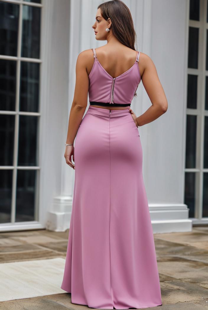 plus size shiny v neck side slit formal evening dress 145061