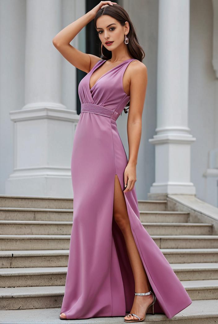 plus size shiny v neck side slit formal evening dress 145064