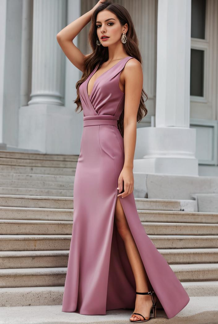 plus size shiny v neck side slit formal evening dress 145065