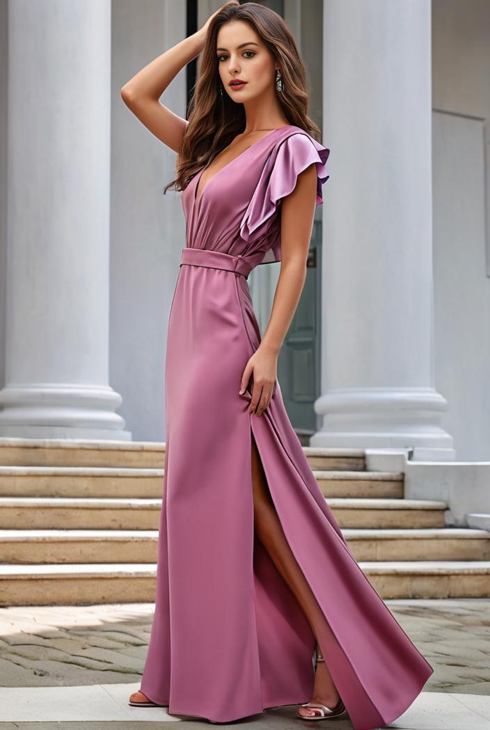 plus size shiny v neck side slit formal evening dress 145068