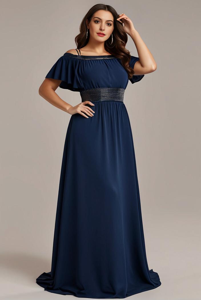 plus size simple chiffon pleated a line round neckline bridesmaid dress 145087