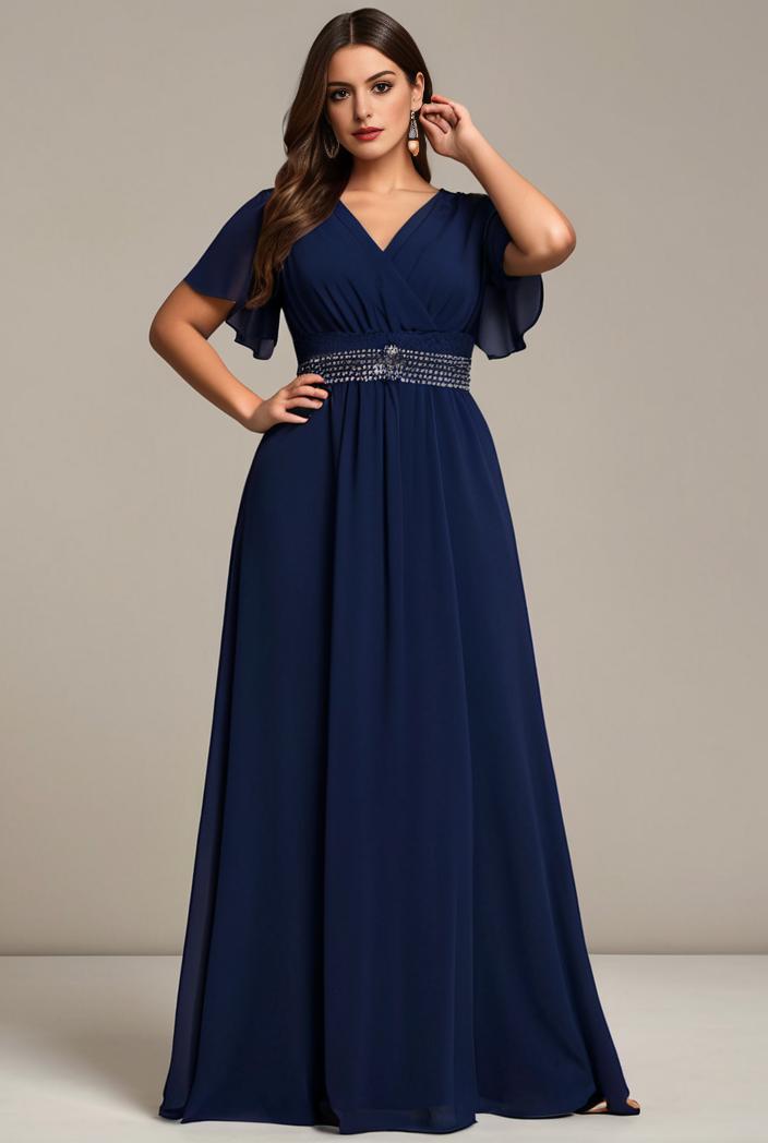 plus size simple chiffon pleated a line round neckline bridesmaid dress 145096