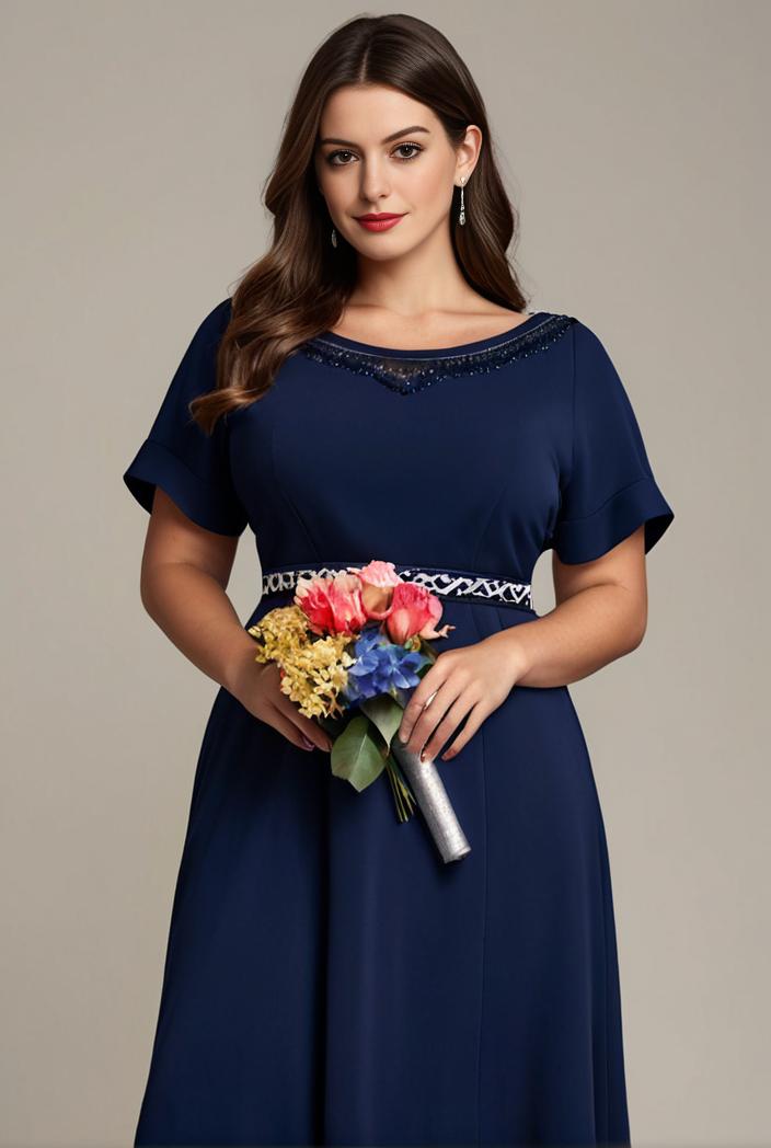 plus size simple chiffon pleated a line round neckline bridesmaid dress 145111