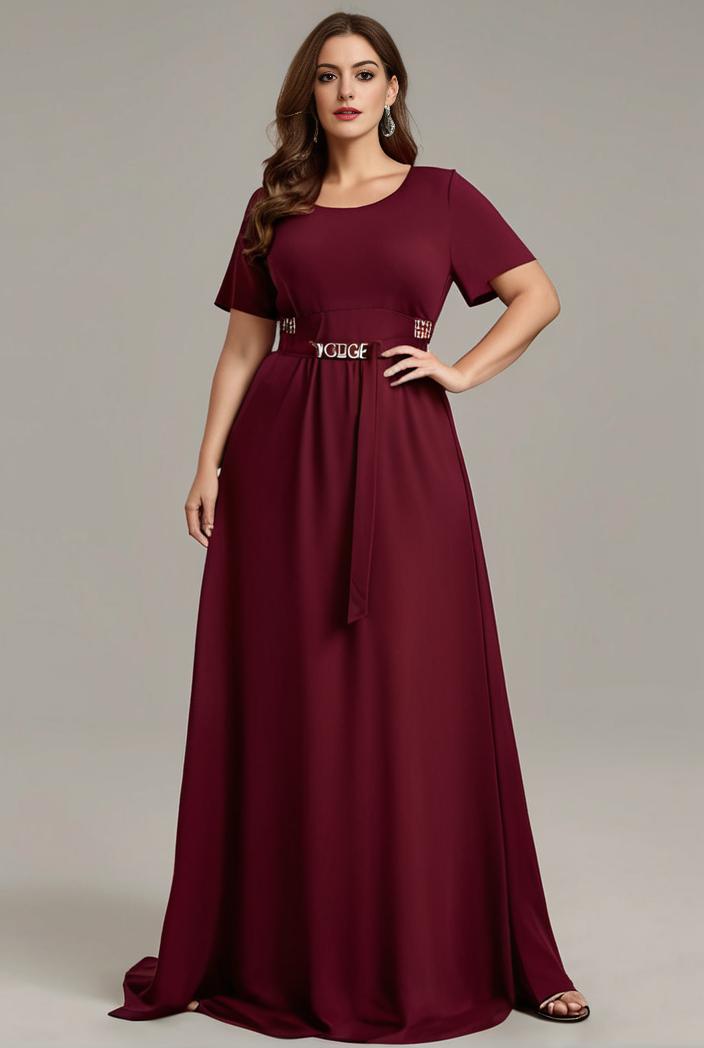 plus size simple chiffon pleated a line round neckline bridesmaid dress 145142