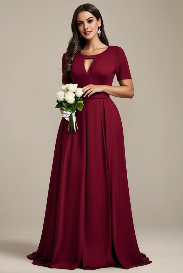 plus size simple chiffon pleated a line round neckline bridesmaid dress 145152