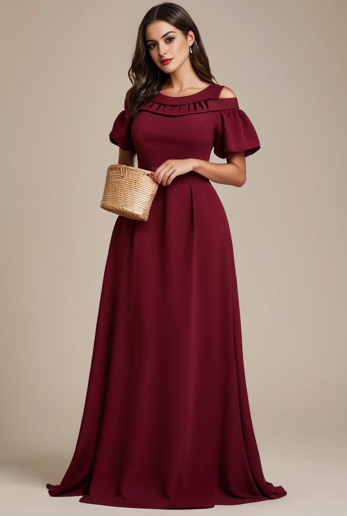 plus size simple chiffon pleated a line round neckline bridesmaid dress 145158