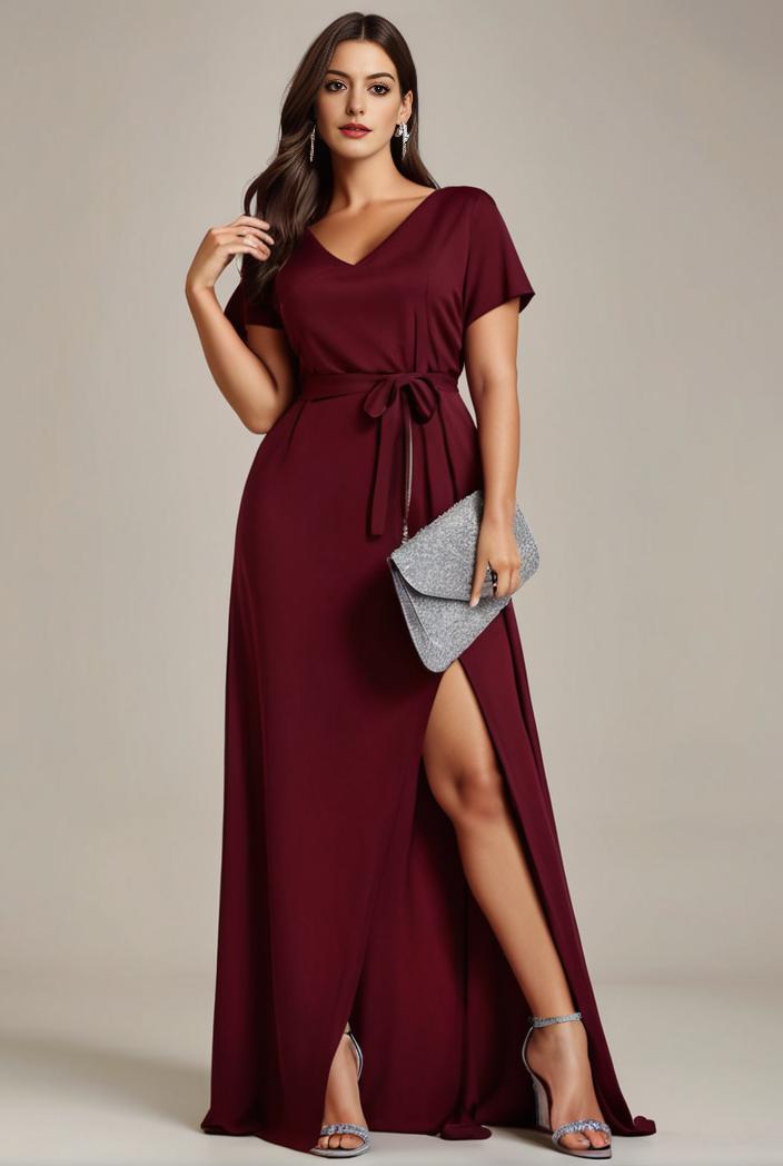 plus size sweetheart a line high slit maxi chiffon bridesmaid dress 145204