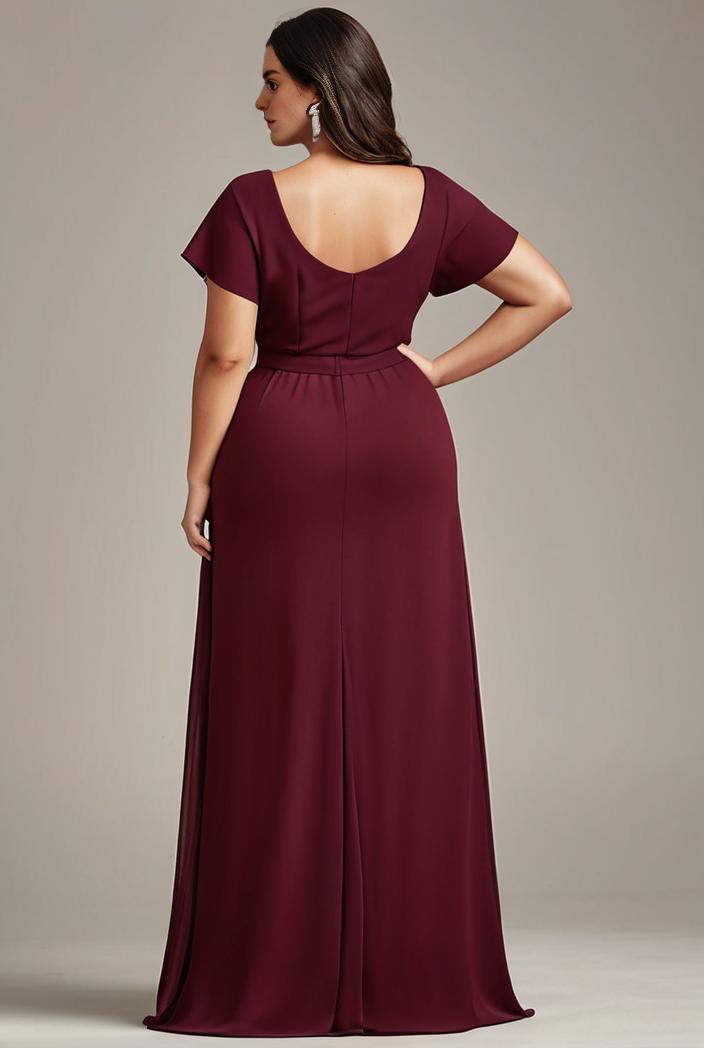 plus size sweetheart a line high slit maxi chiffon bridesmaid dress 145220