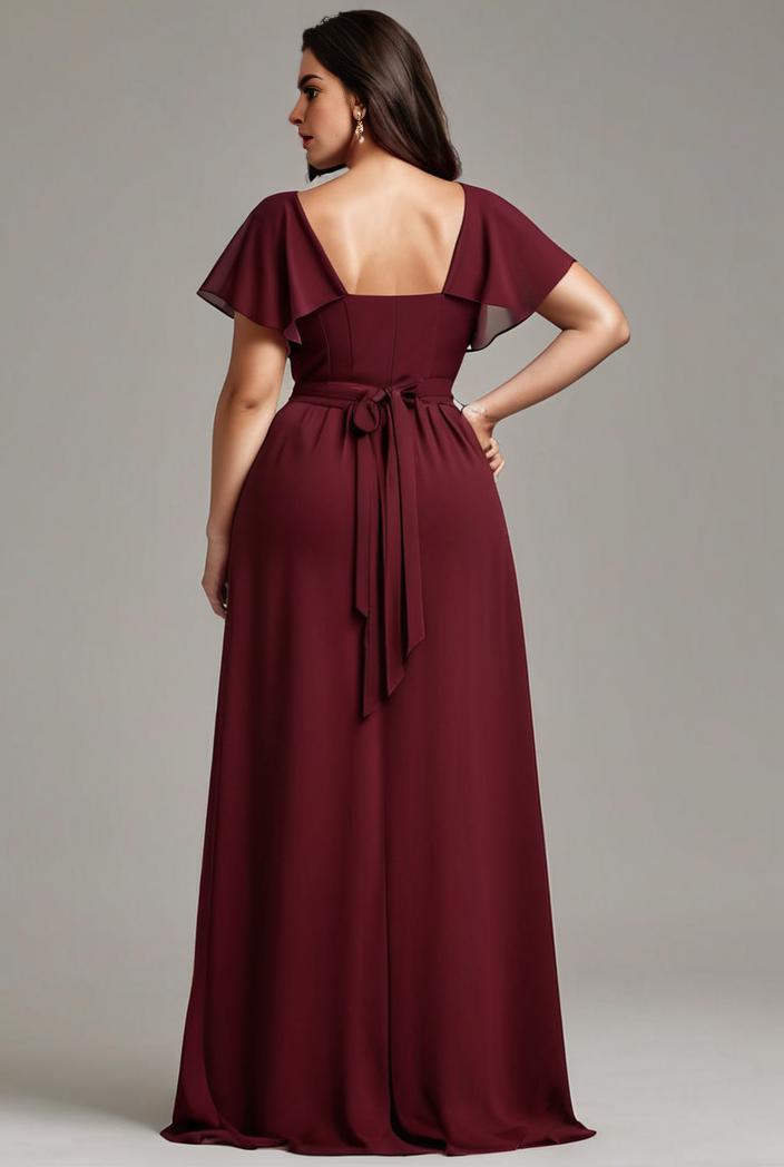 plus size sweetheart a line high slit maxi chiffon bridesmaid dress 145221