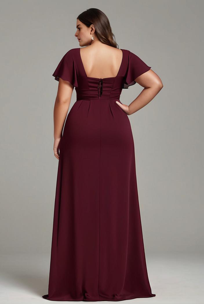 plus size sweetheart a line high slit maxi chiffon bridesmaid dress 145222