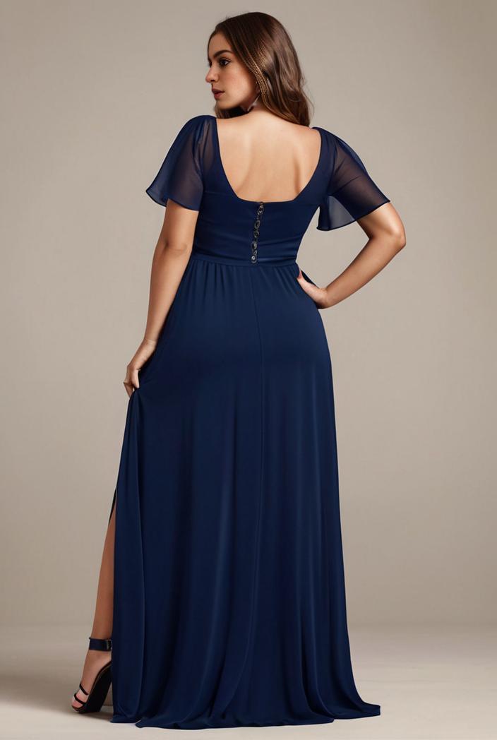 plus size sweetheart a line high slit maxi chiffon bridesmaid dress 145223