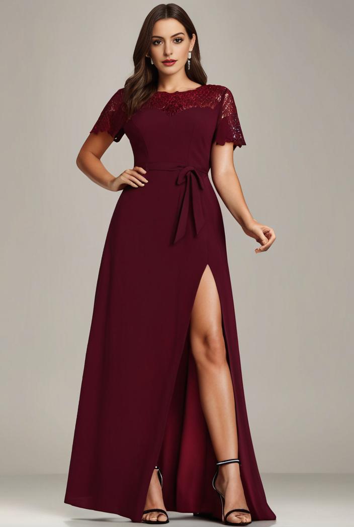 plus size sweetheart a line high slit maxi chiffon bridesmaid dress 145251