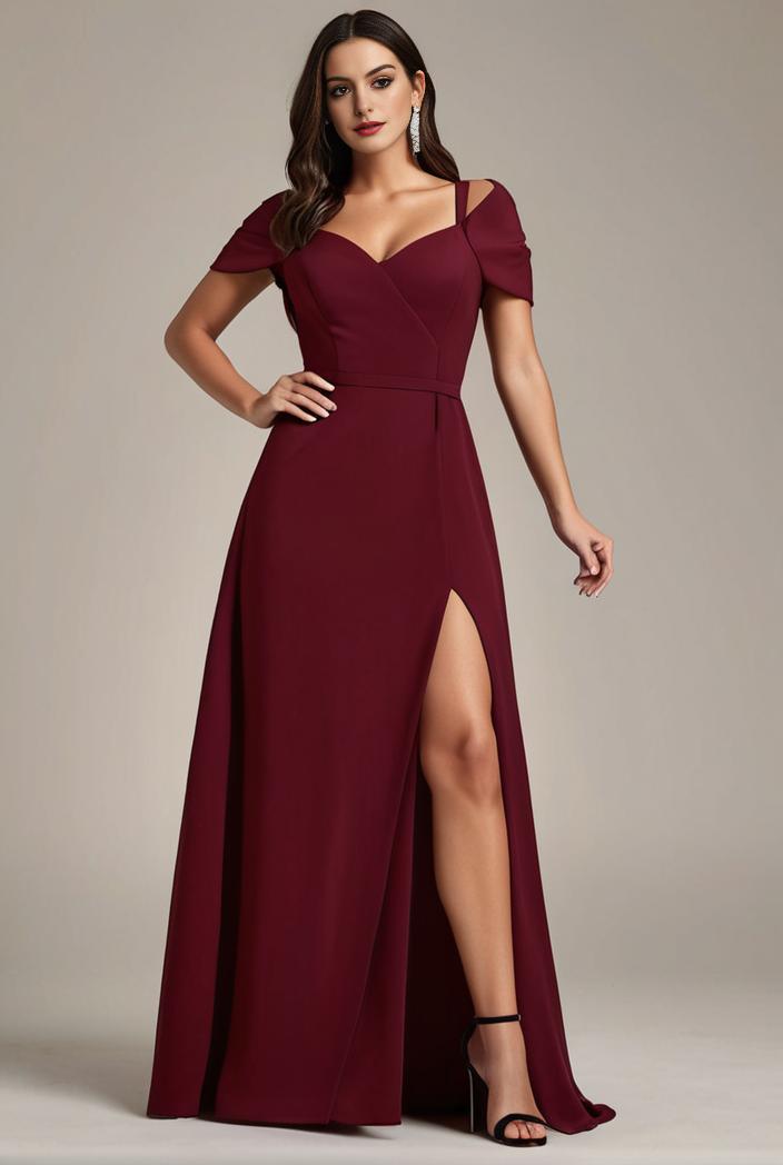 plus size sweetheart a line high slit maxi chiffon bridesmaid dress 145252