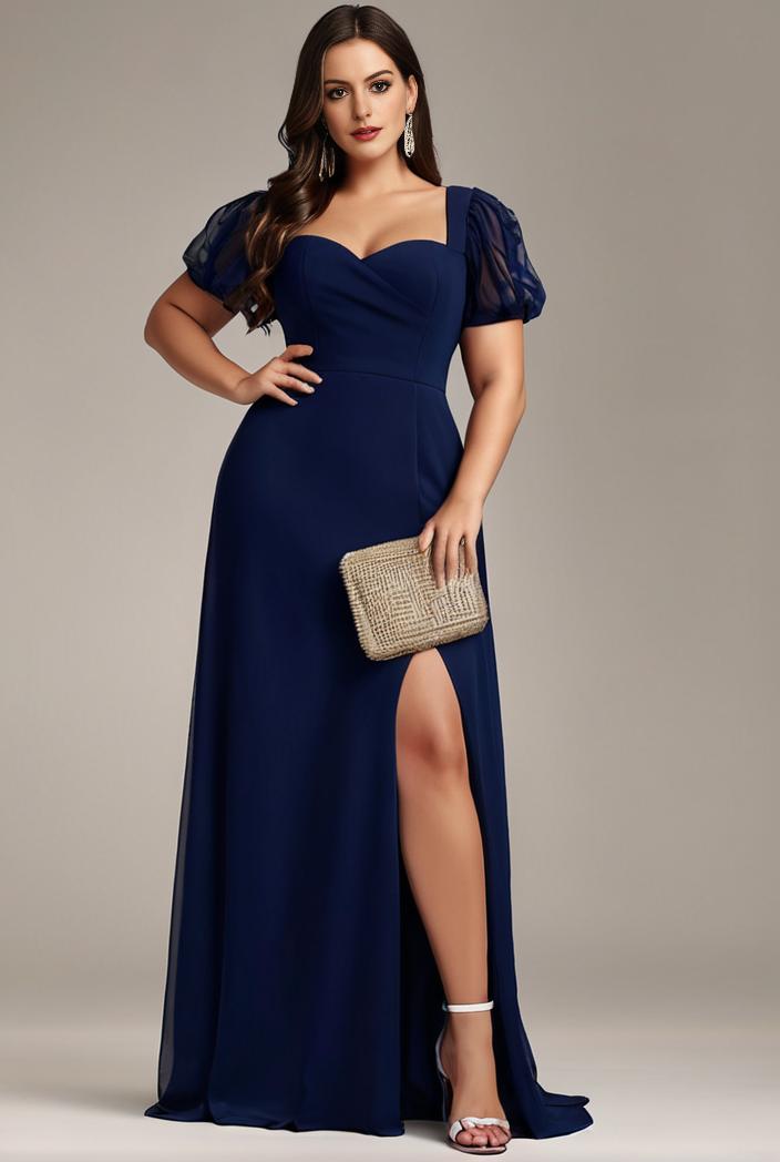 plus size sweetheart a line high slit maxi chiffon bridesmaid dress 145258