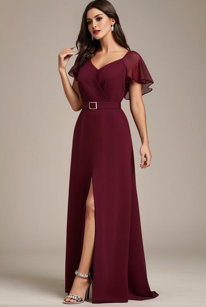 plus size sweetheart a line high slit maxi chiffon bridesmaid dress 145276