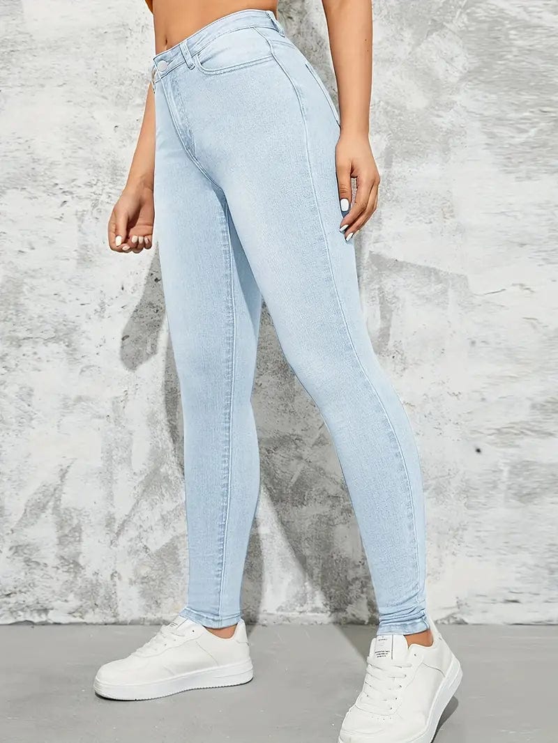 Navy High-Rise Skinny Jeans with Stretch Fit Slash Pockets - Stylish Denim Pants for Women