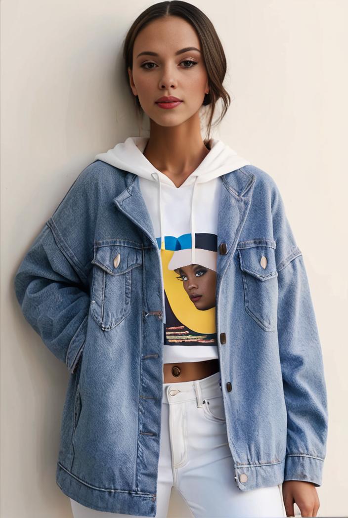 denim coat with flap pockets and lapel casual women s jacket in blue 142130