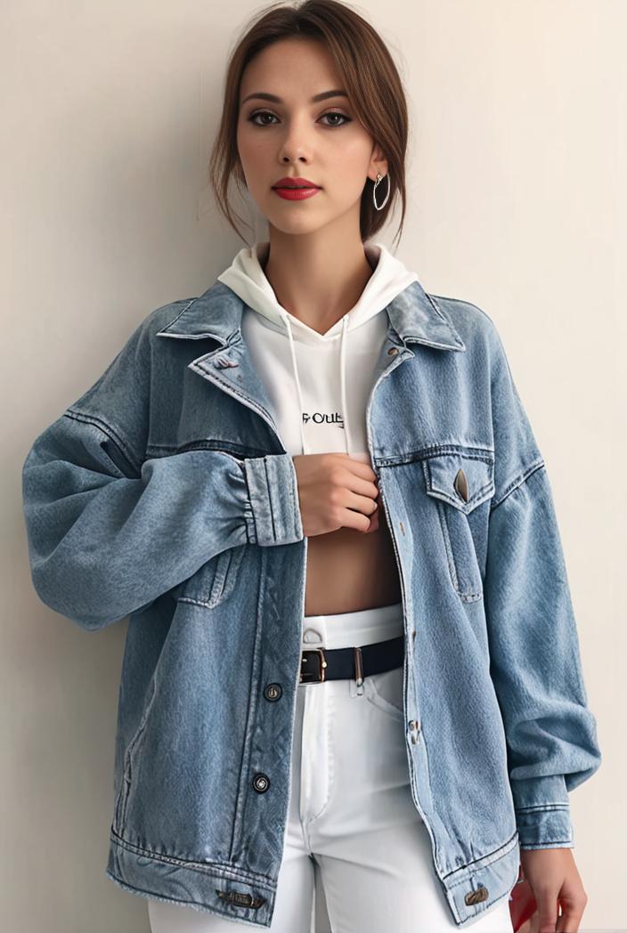 denim coat with flap pockets and lapel casual women s jacket in blue 142131