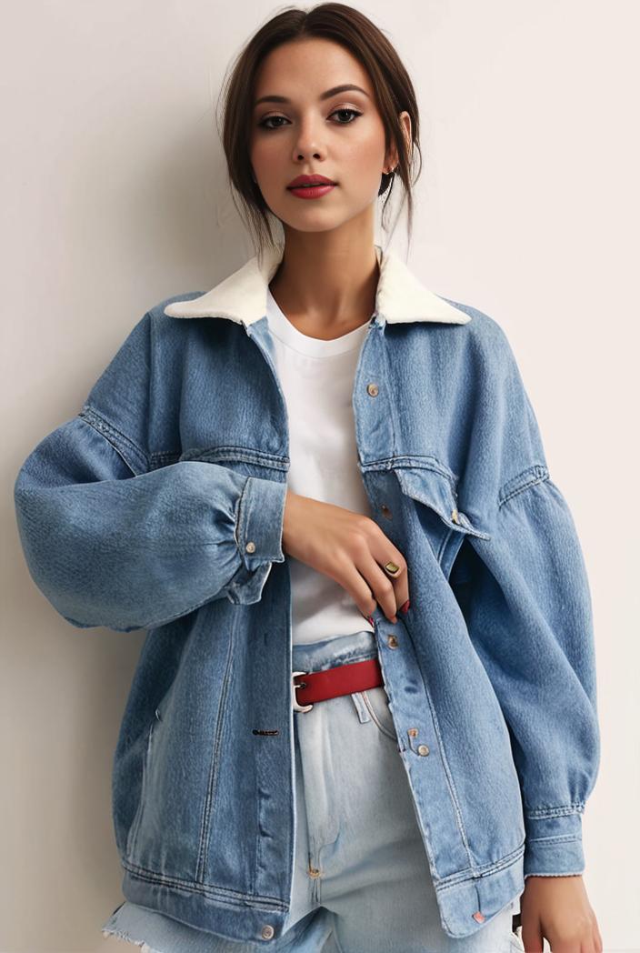 denim coat with flap pockets and lapel casual women s jacket in blue 142132