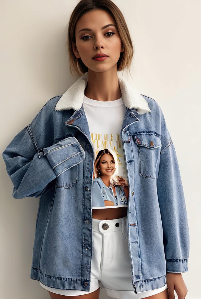 denim coat with flap pockets and lapel casual women s jacket in blue 142133