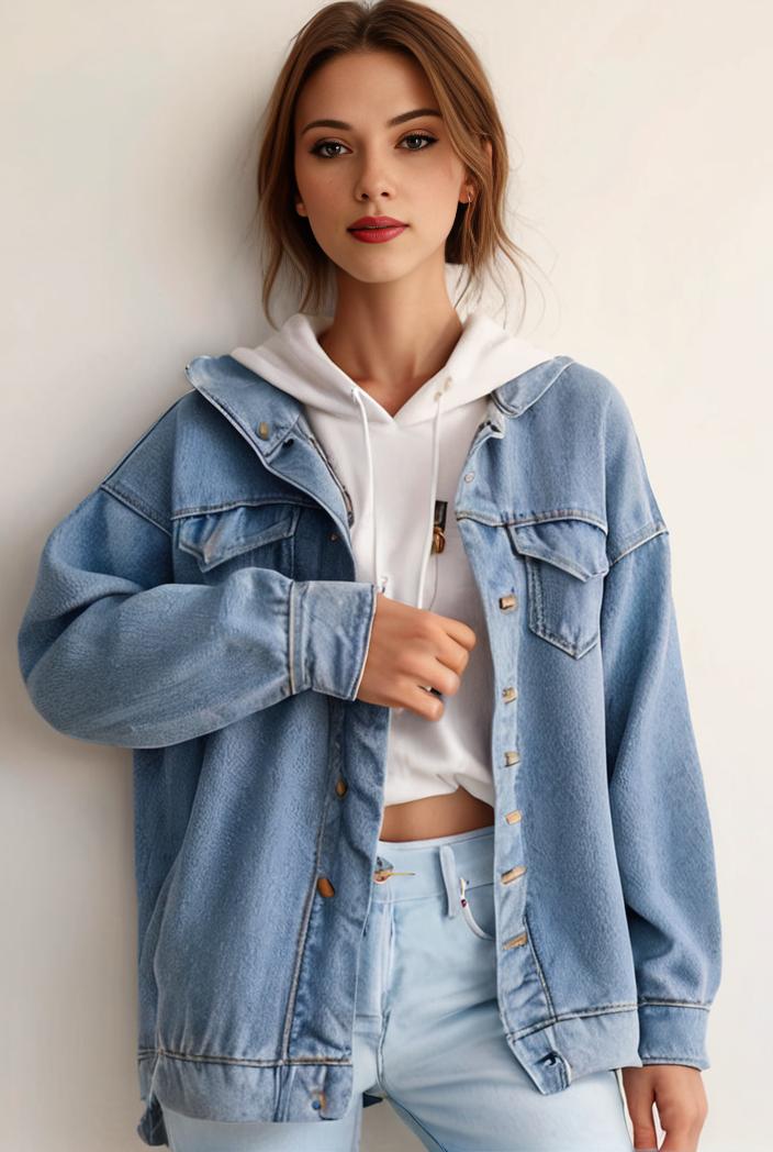 denim coat with flap pockets and lapel casual women s jacket in blue 142134